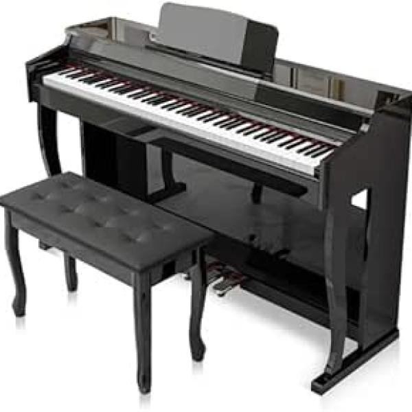MegArya Professional Design Upright Digital Piano 88 Hammer Action Piano Superimposed Sound Effect USB Jack Electronic Organ Polished Finish (Polished Ebony)