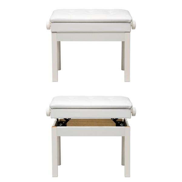Wooden Height Adjustable Piano Bench - White