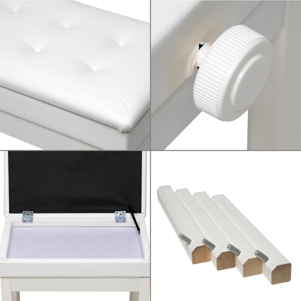 Wooden Height Adjustable Piano Bench - White